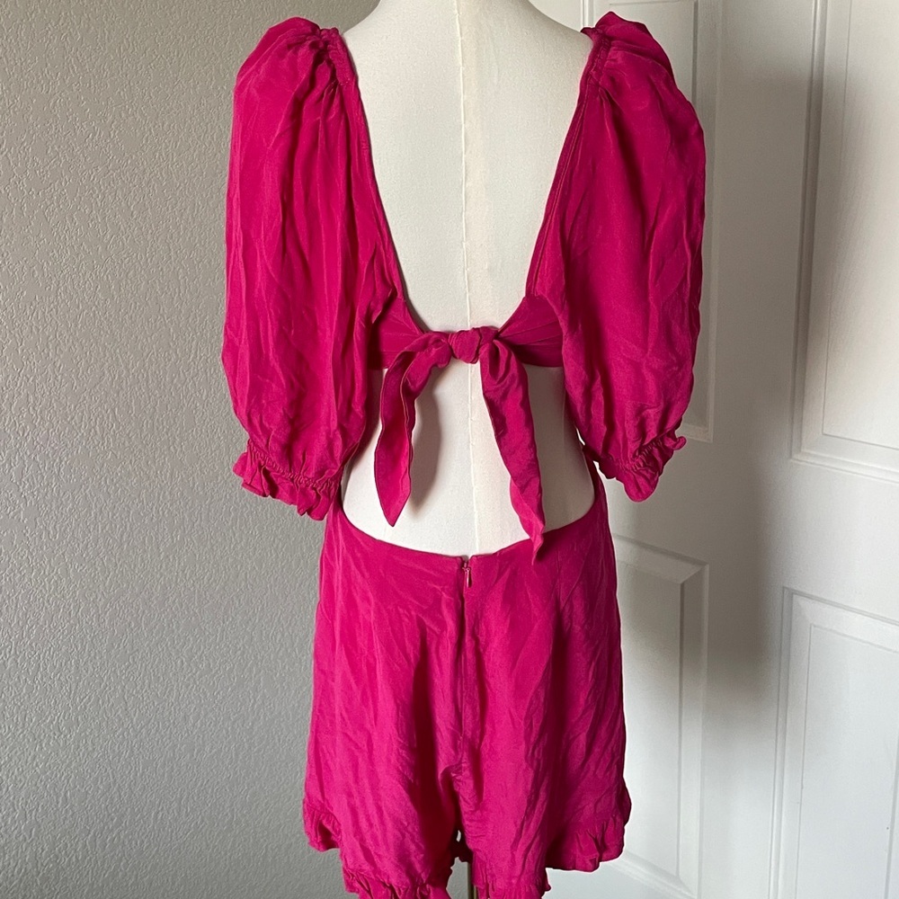 Lovers + Friends Hot Pink Puff Sleeve Cutout One-Piece - Picture 5 of 5
